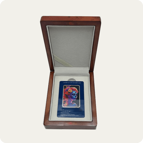 1oz Lingote de Plata Fina Coloreado - Compañeros de aves a la luz de la luna II - premiumHolzbox